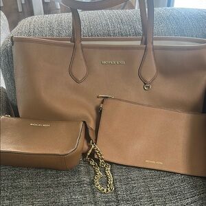 Michael Kors Brown Leather Tote Bag Set